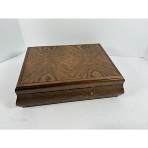Vintage London Leather Wood Jewelry Box Mirror Ring Holder Taiwan